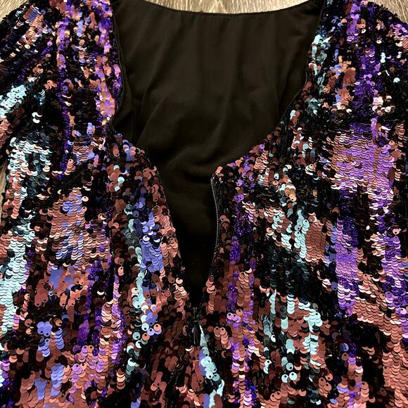 EUC Dress the Population Lola Sequin Mini Dress Sz M Long Sleeve Scoop Back NYE - Picture 7 of 16